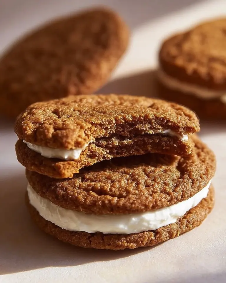 Delicious gingerbread oatmeal cream pies with creamy filling