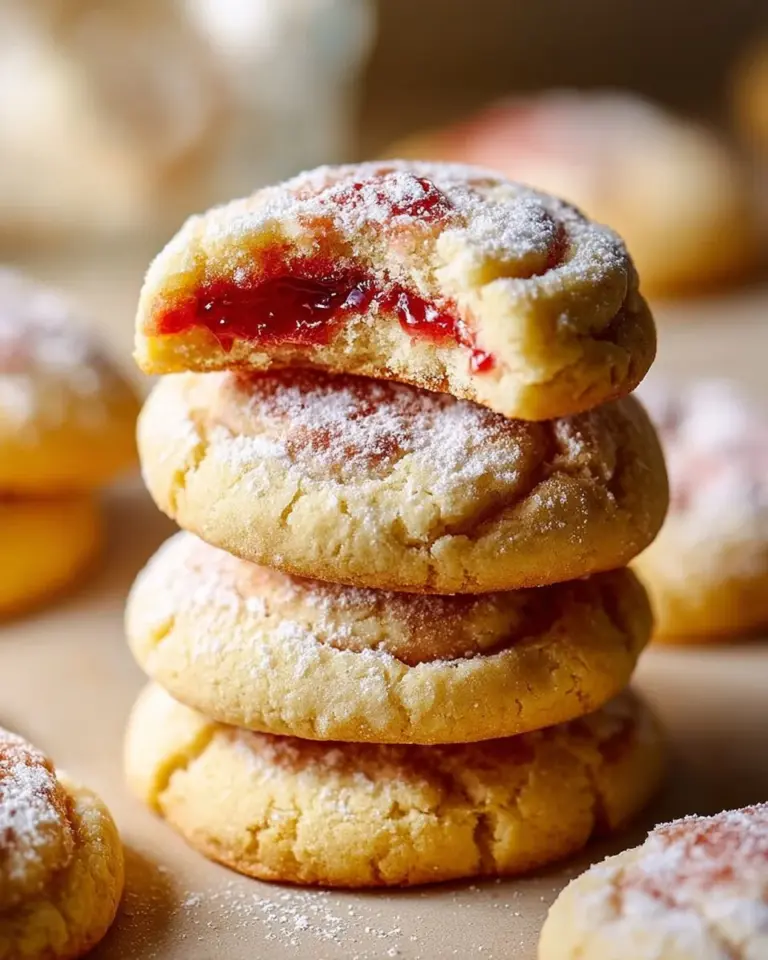Guava cream cheese thumbprint cookies on a baking sheet