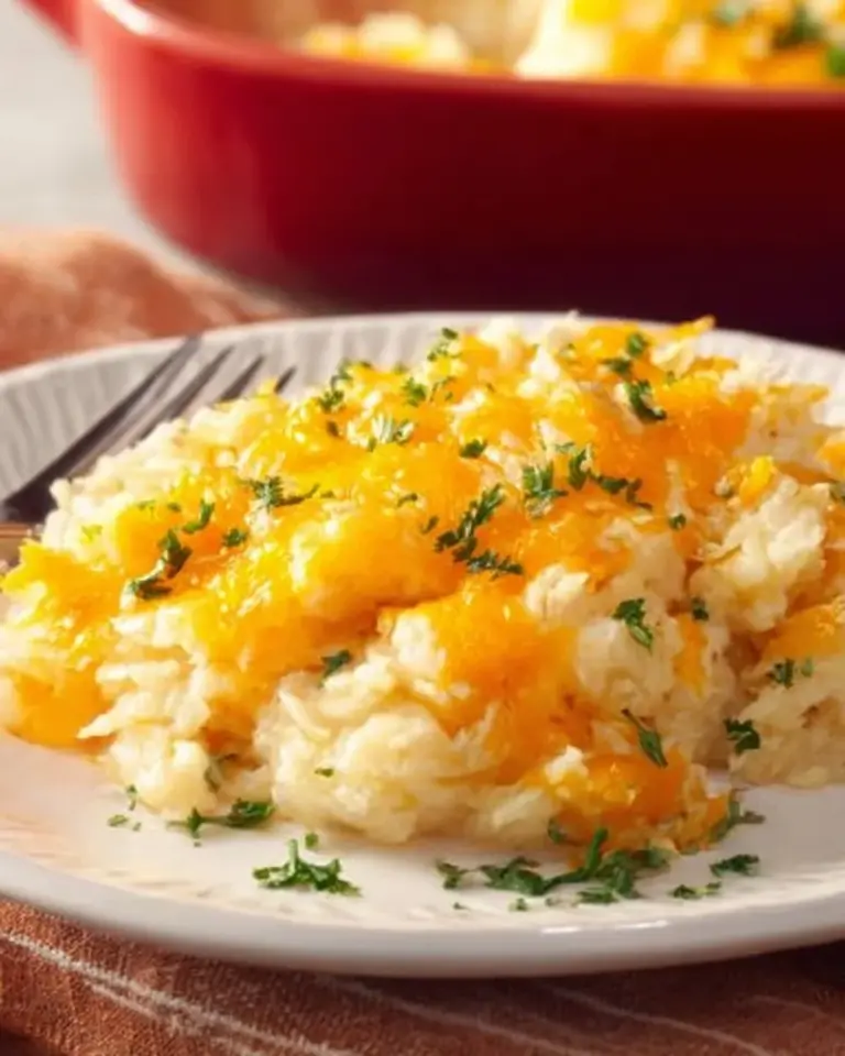 Delicious Hashbrown Breakfast Casserole baked with cheese and eggs