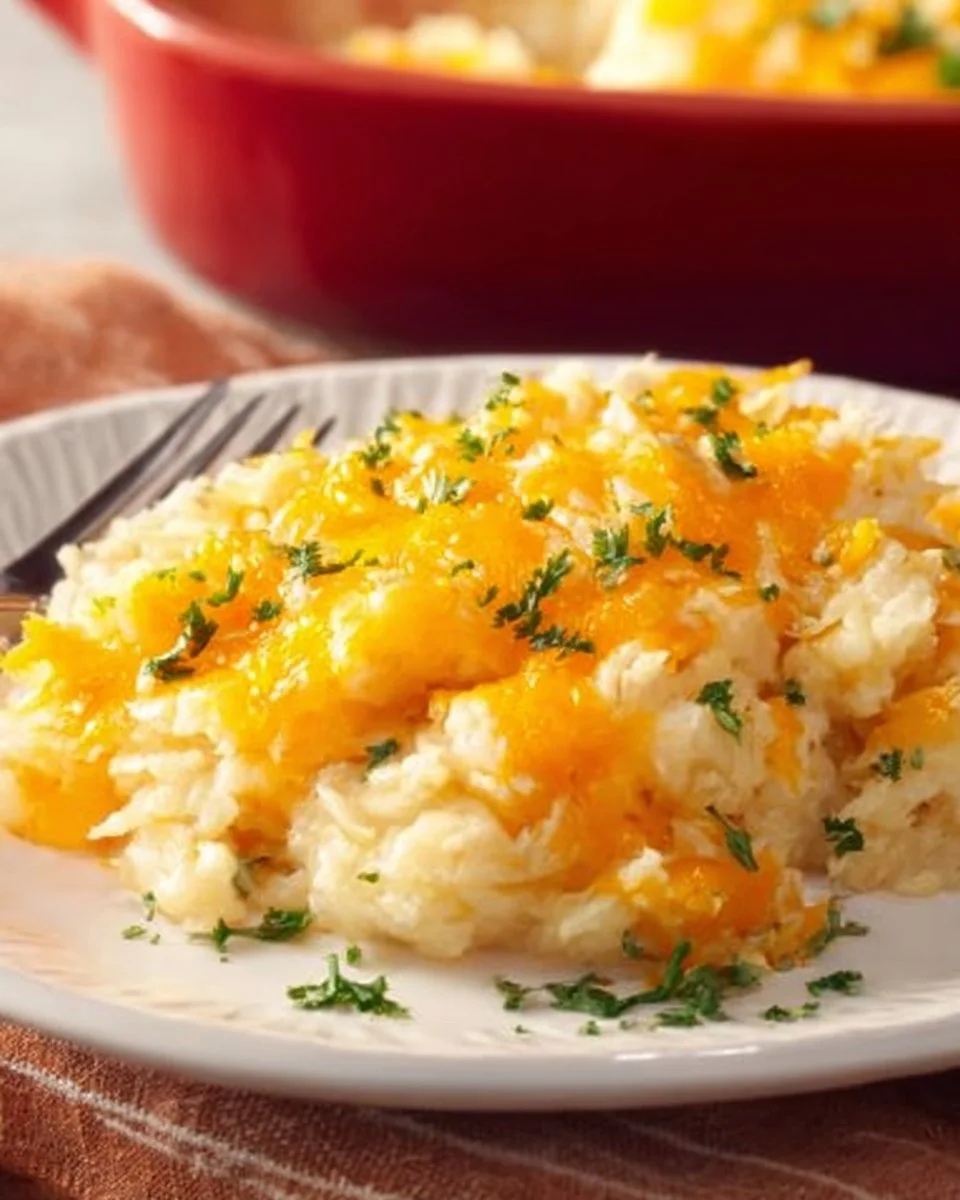 Delicious Hashbrown Breakfast Casserole baked with cheese and eggs