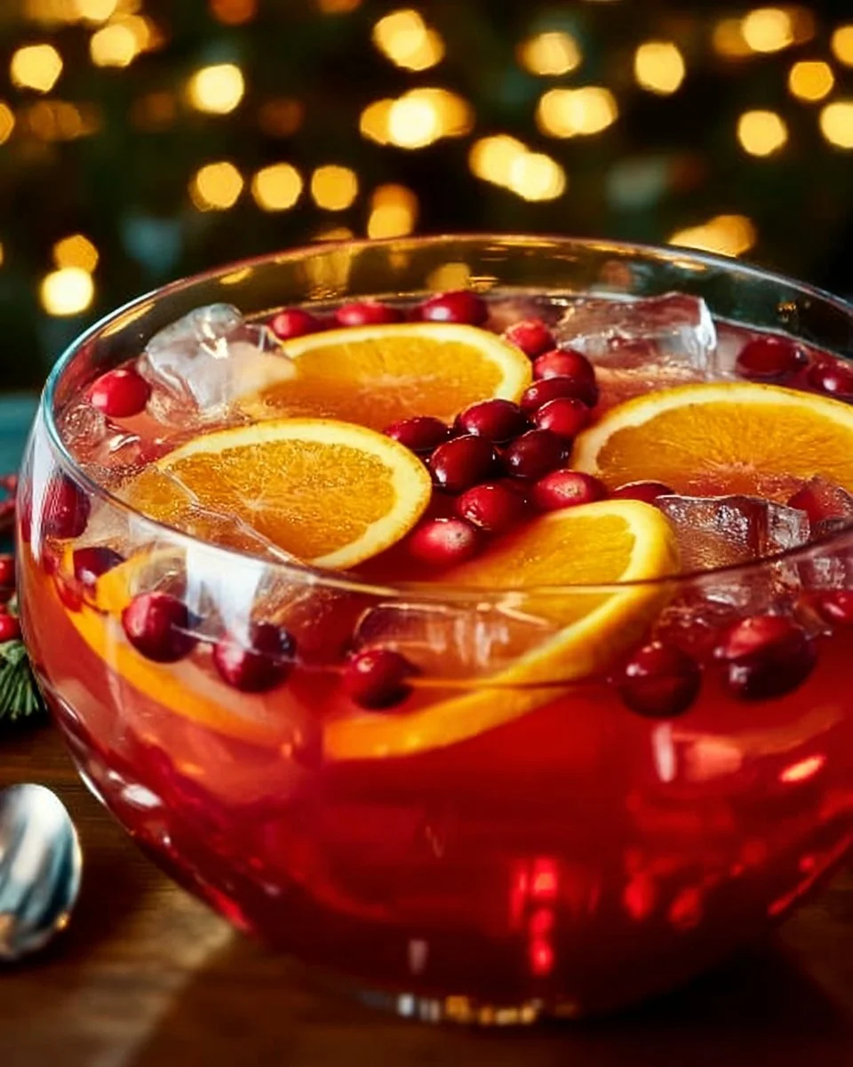 Festive holiday spiked punch cocktail in a glass with garnishes
