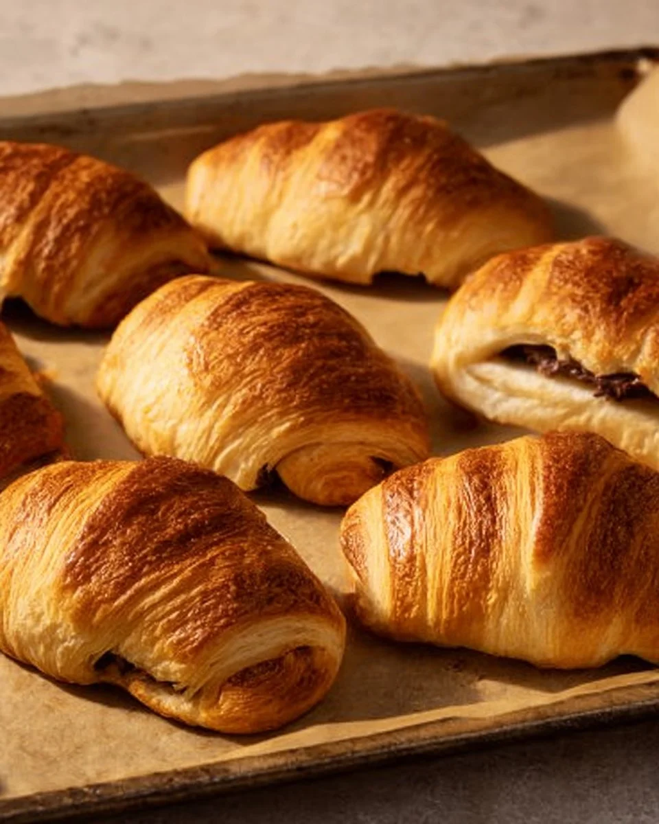 Homemade chocolate croissants fresh out of the oven