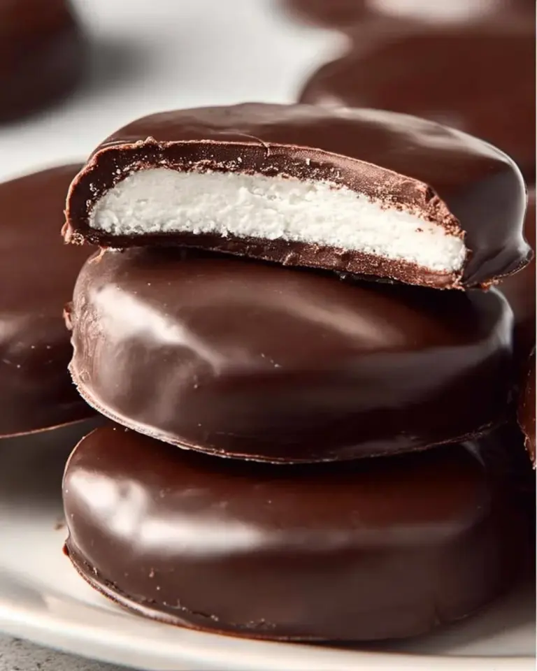 Homemade peppermint patties with a chocolate coating and mint filling