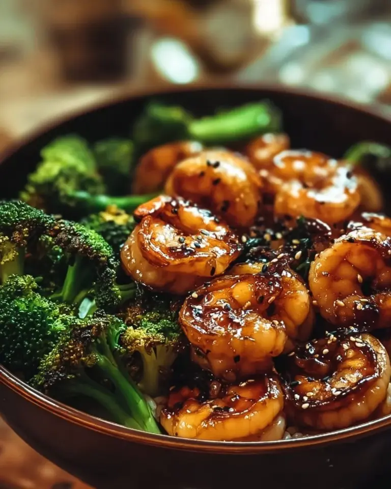 Honey Garlic Shrimp Bowl with vegetables and rice