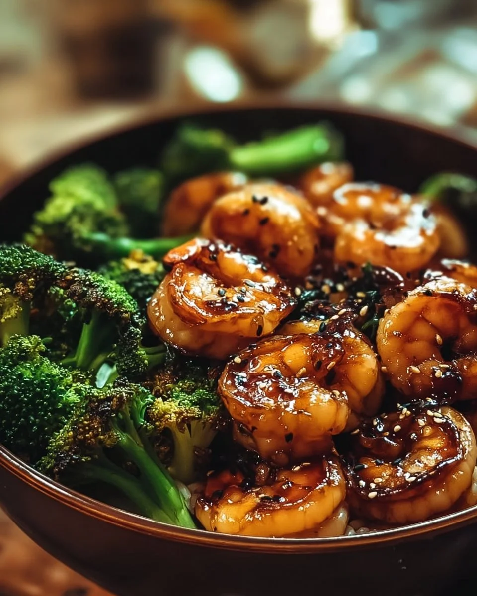Honey Garlic Shrimp Bowl with vegetables and rice