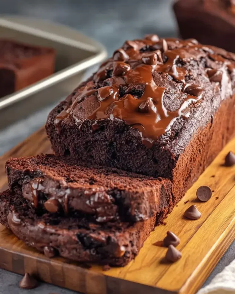 Hot fudge brownie bread slice with rich chocolate glaze