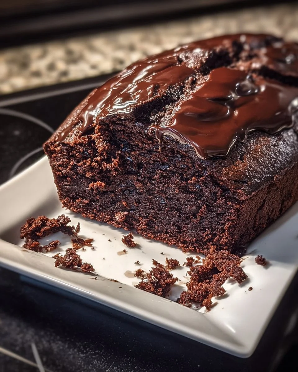 Delicious hot fudge brownie bread topped with melted chocolate