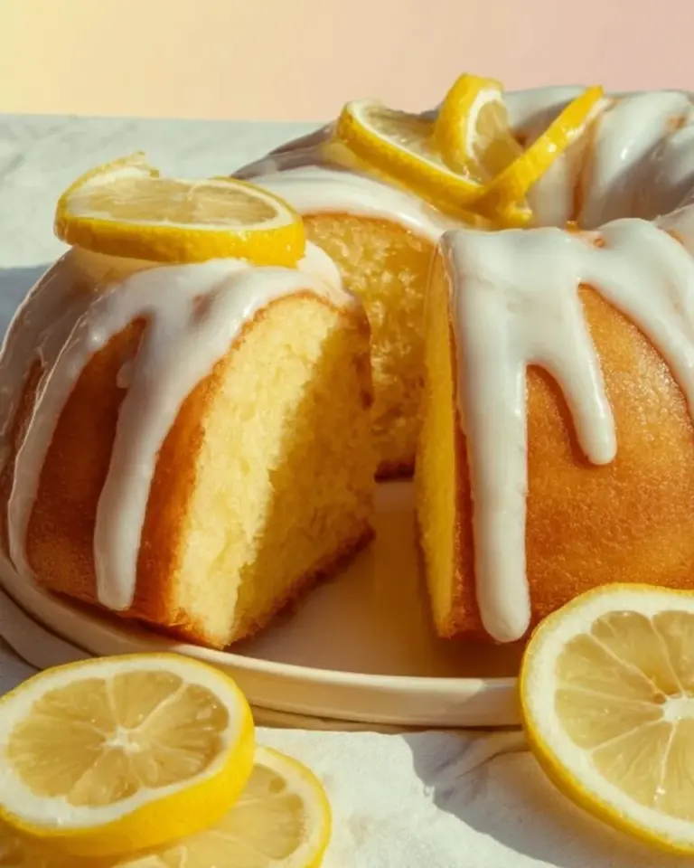 Slice of Italian lemon pound cake with a zesty lemon glaze