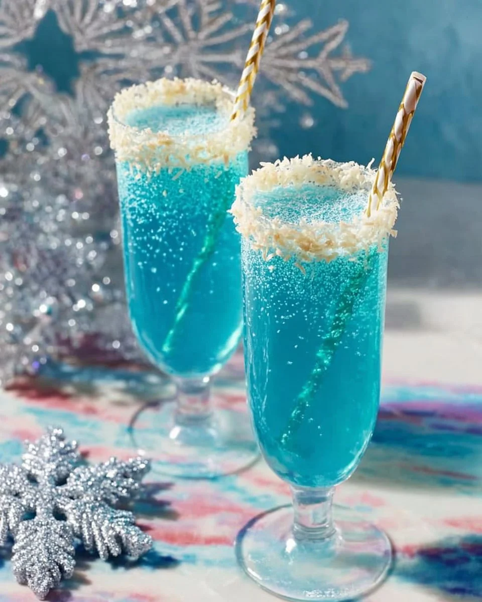 Refreshing Jack Frost Mimosas garnished with cranberries and mint leaves.