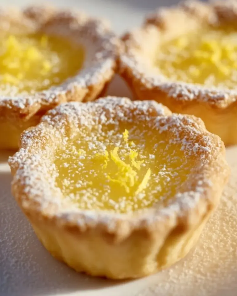 Lemon bar cookie cups garnished with powdered sugar on a white plate