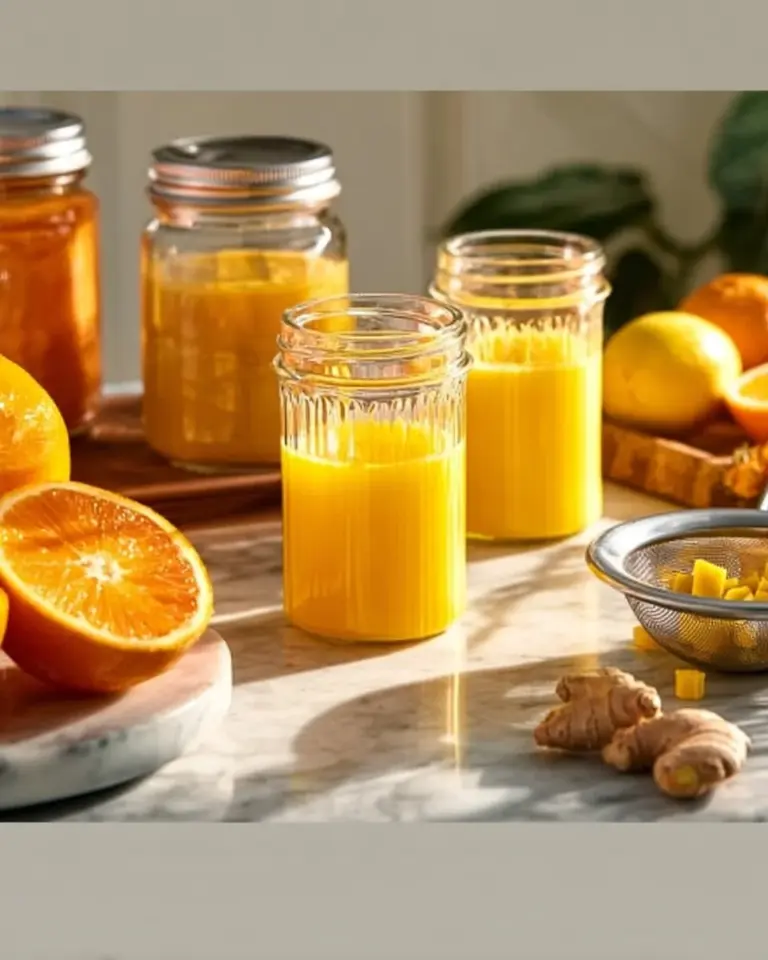 Healthy Lemon Ginger Turmeric shot with fresh ingredients