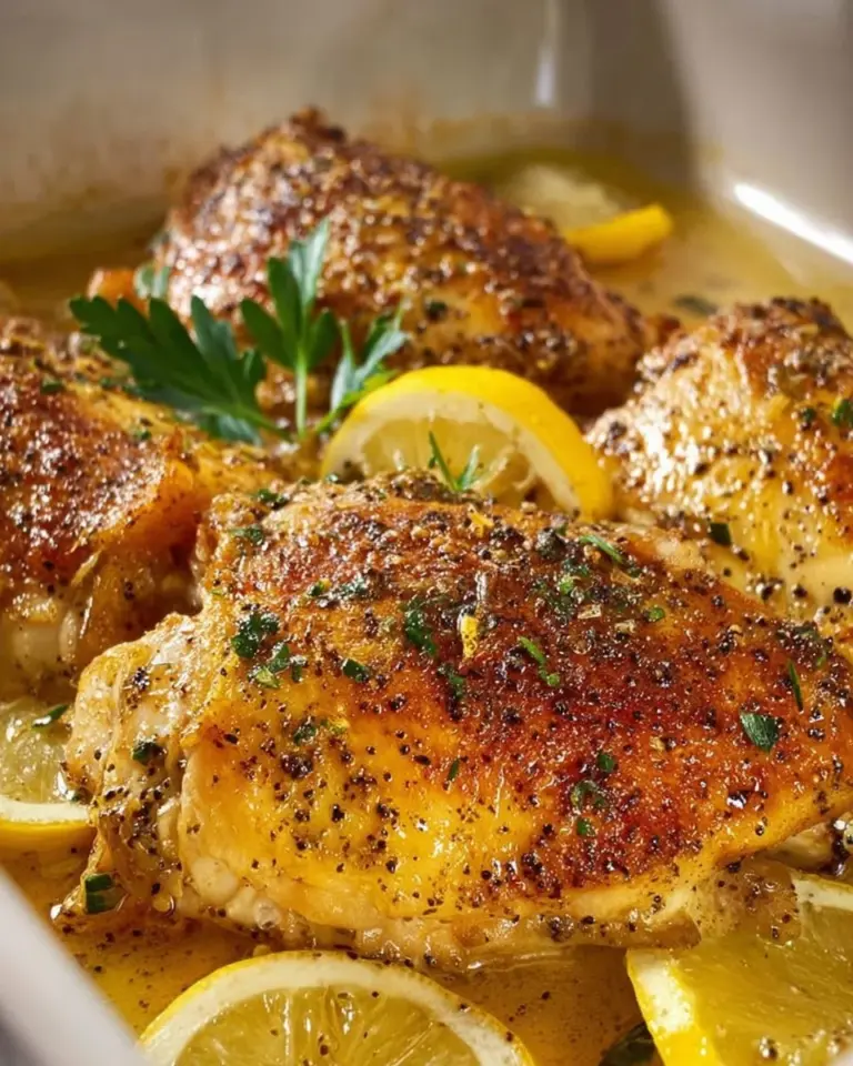 Delicious lemon pepper chicken breast served with fresh herbs and lemon slices.