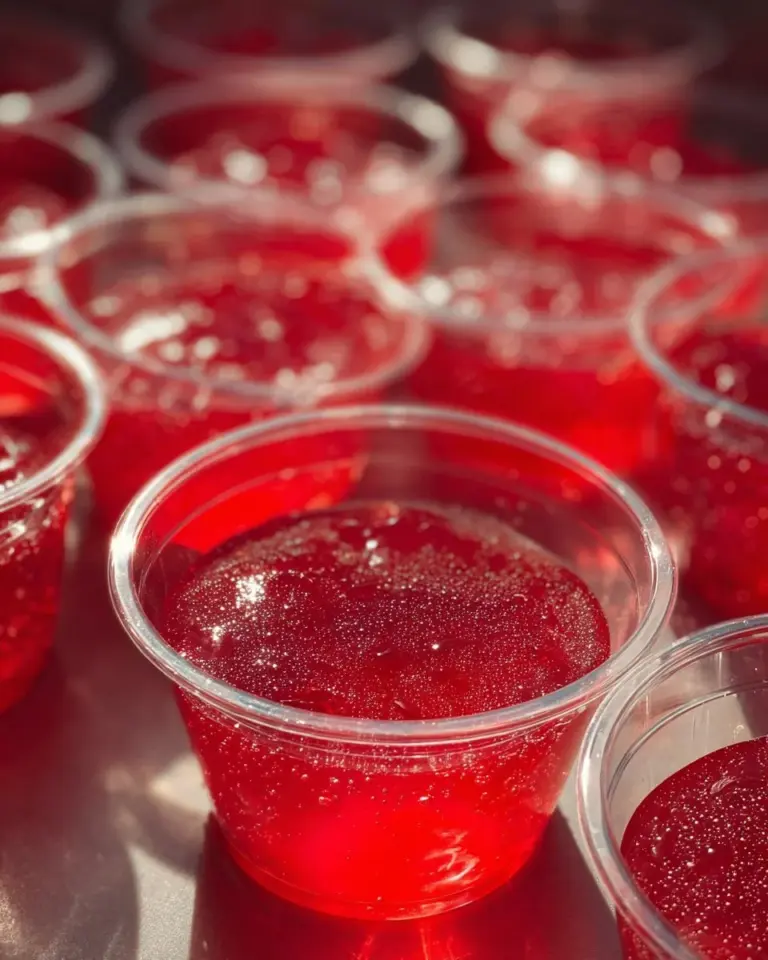 Refreshing Malibu watermelon jello shots in clear cups