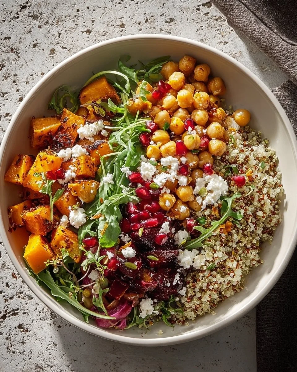 Colorful Mediterranean Quinoa Bowl with fresh vegetables and herbs