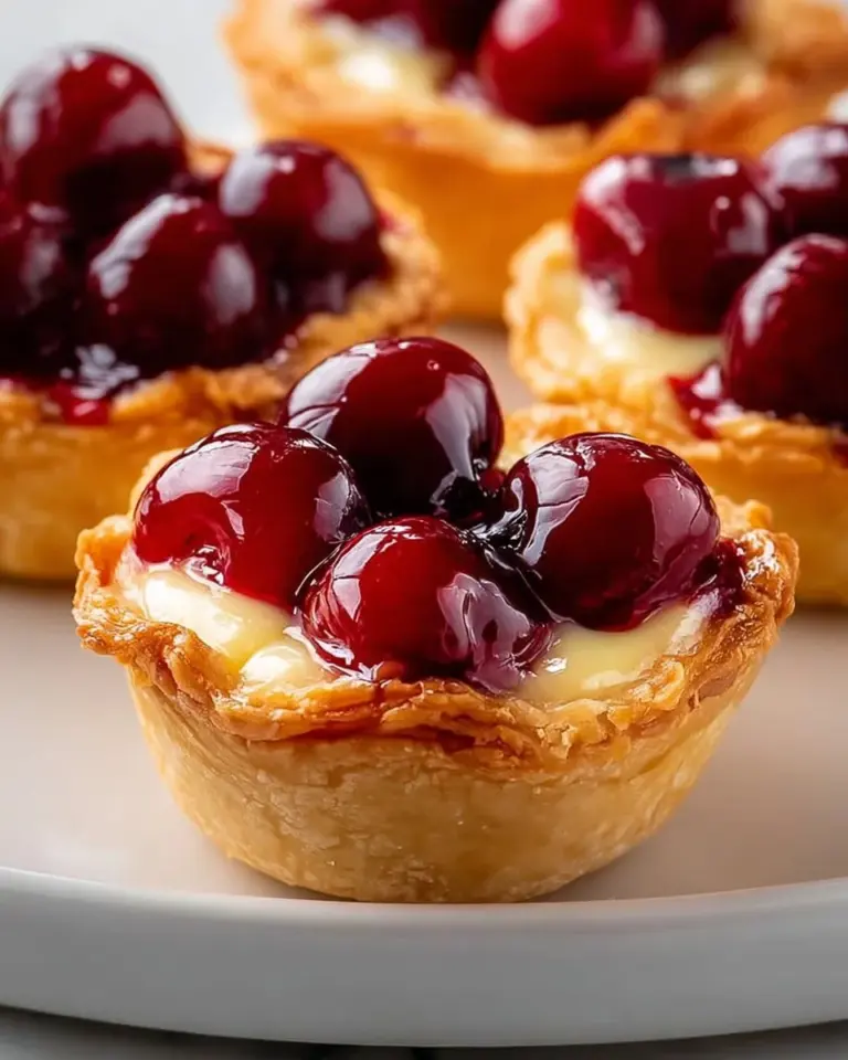 Delicious mini cherry cream cheese pies served on a platter.