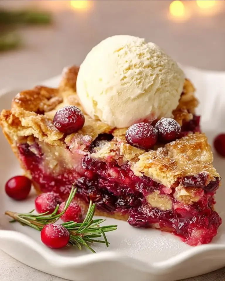 Nantucket Holiday Cranberry Pie with fresh cranberries and a flaky crust
