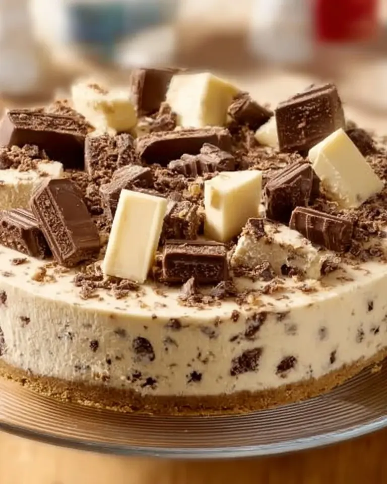 Delicious no-bake gluten-free Toblerone cheesecake topped with chocolate.