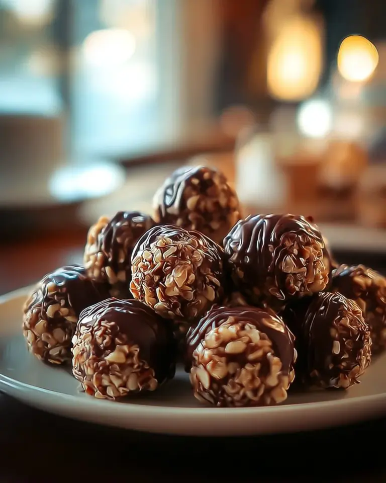 No bake pecan pie balls arranged on a plate for a delicious dessert.