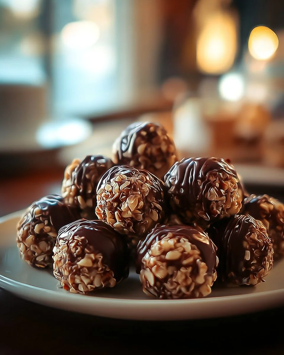 No bake pecan pie balls arranged on a plate for a delicious dessert.