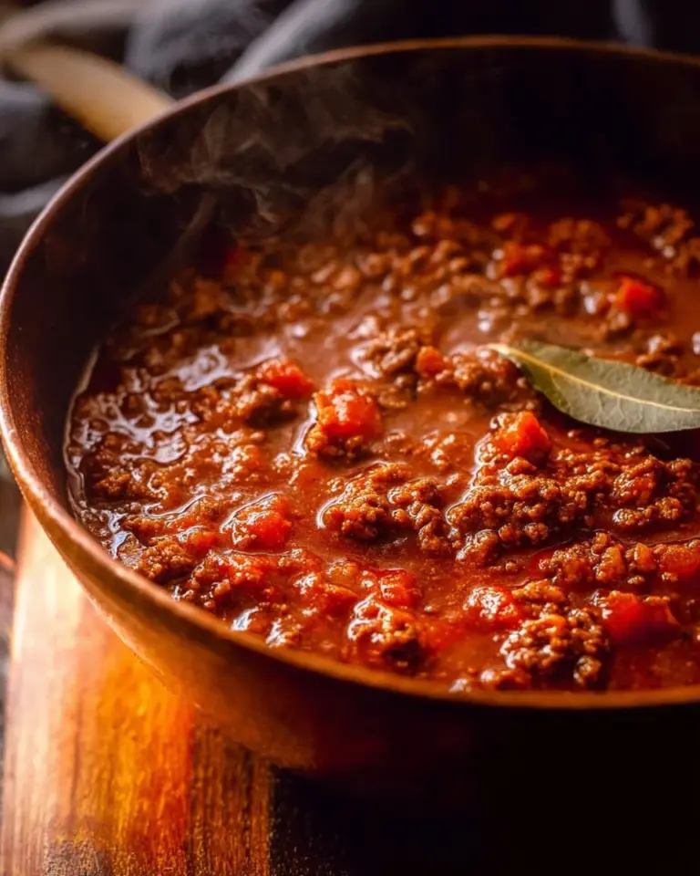 Bowl of No-Beans Chili garnished with fresh herbs and spices