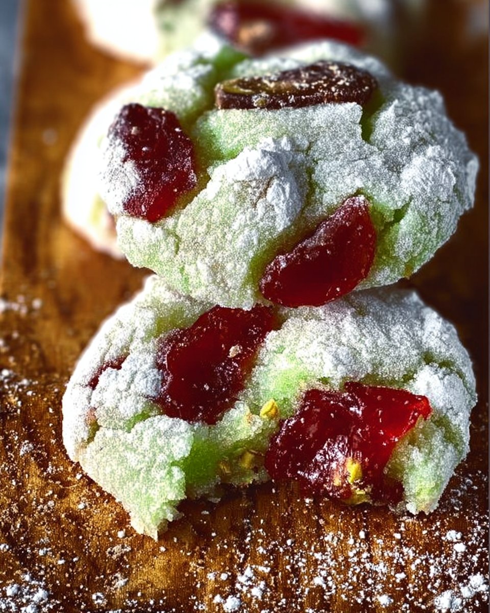 Cherry Pistachio Crinkle Cookies
