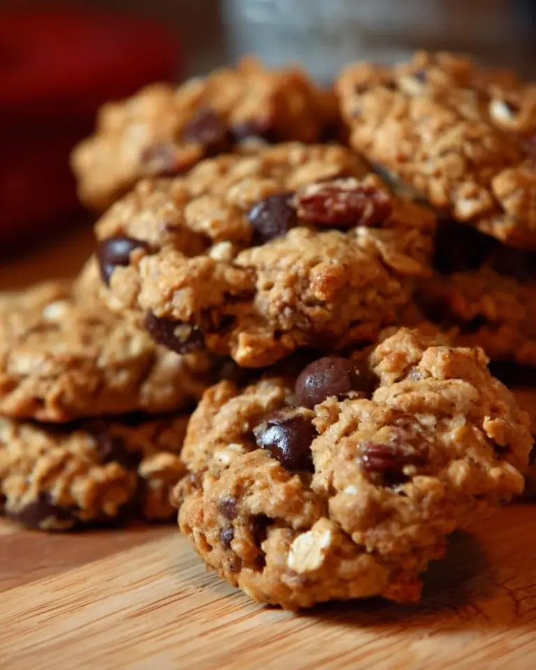 Freshly baked oatmeal cranberry pecan cookies on a cooling rack