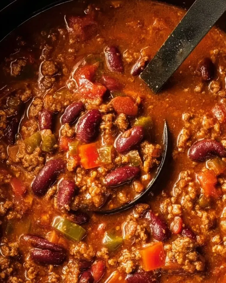 A bowl of old fashioned chili with beans and spices