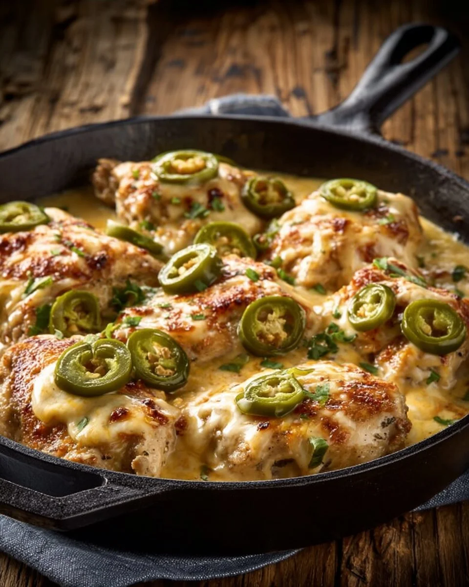 One-Pan Cheesy Jalapeño Chicken served with toppings