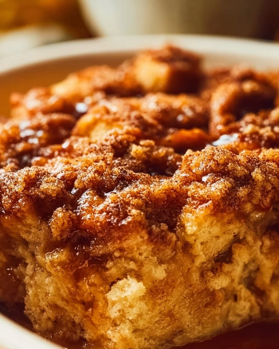 Delicious Overnight Cinnamon Roll French Toast Bake topped with icing.