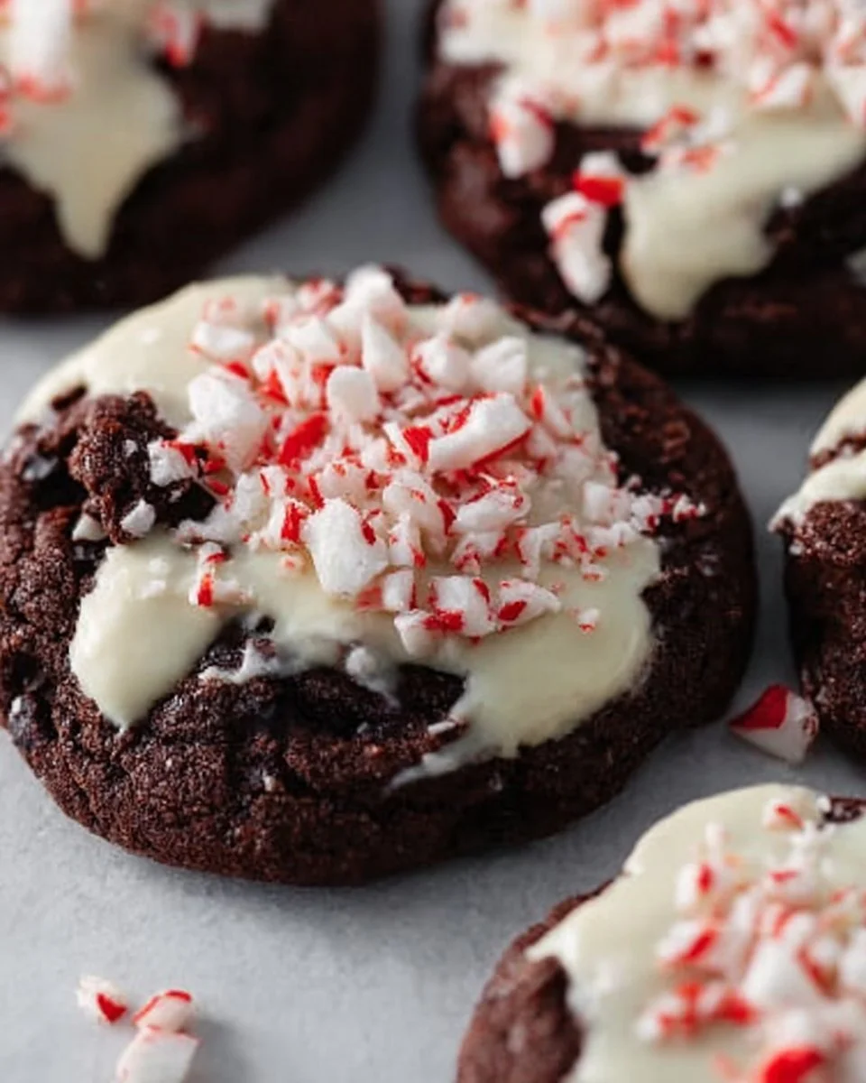 Plate of homemade peppermint bark cookies decorated with crushed candy canes.