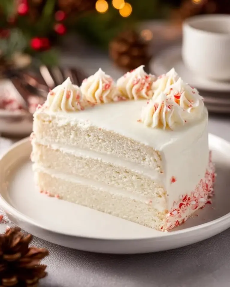 Decadent peppermint cake decorated with frosting and mint leaves