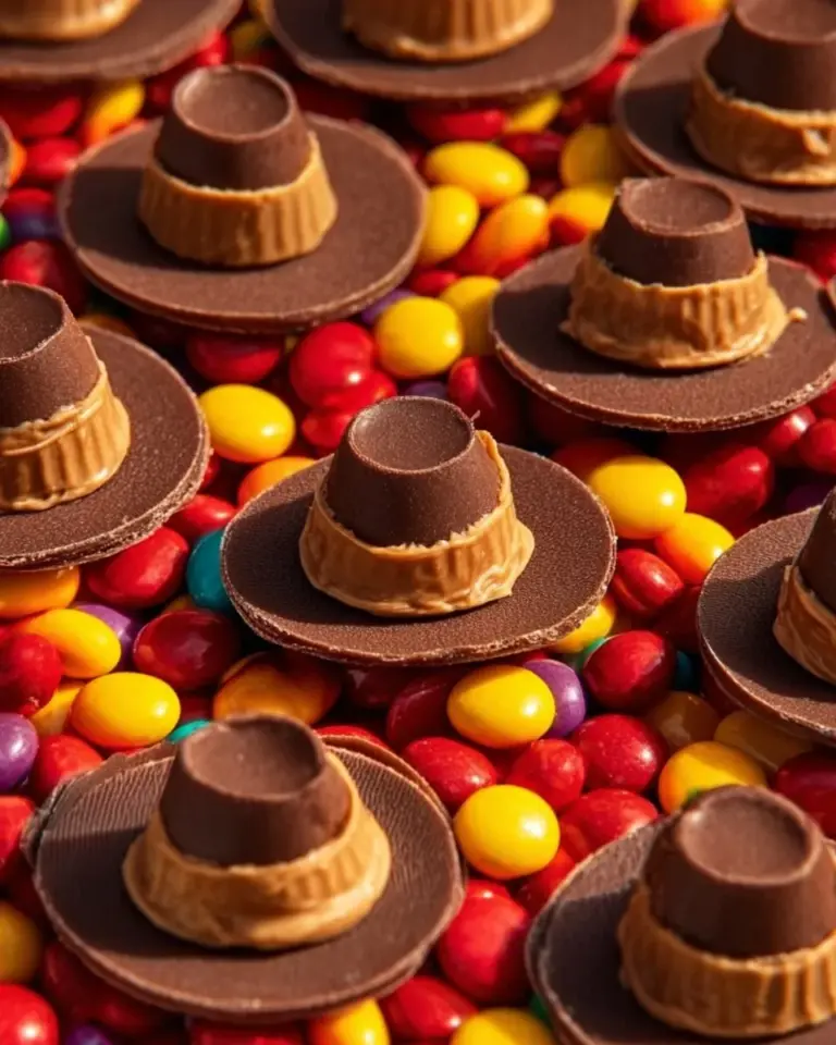 Decorative Pilgrim Hat Cookies made with chocolate and cookies for Thanksgiving.