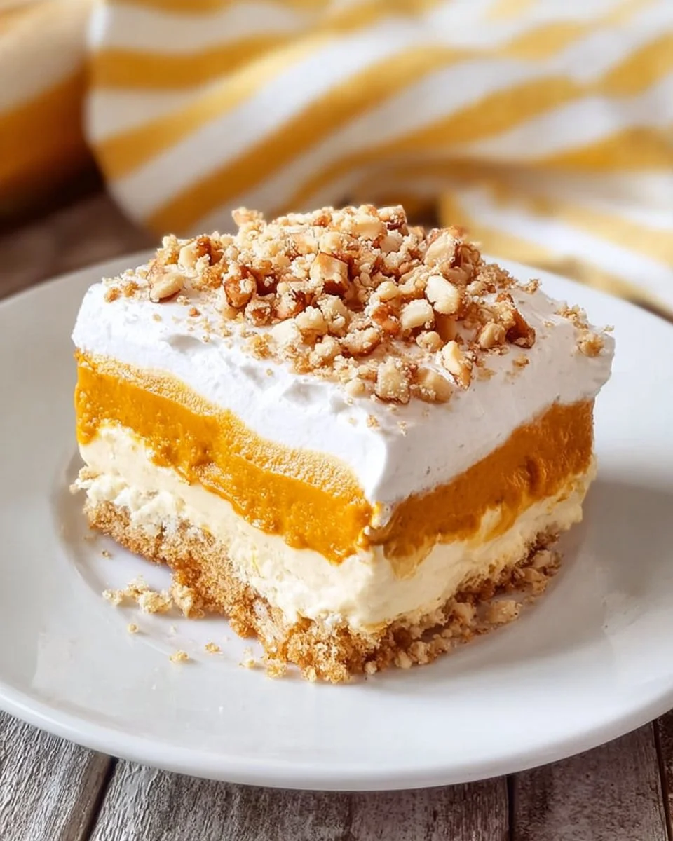 Delicious Pumpkin Lush dessert topped with whipped cream and spices