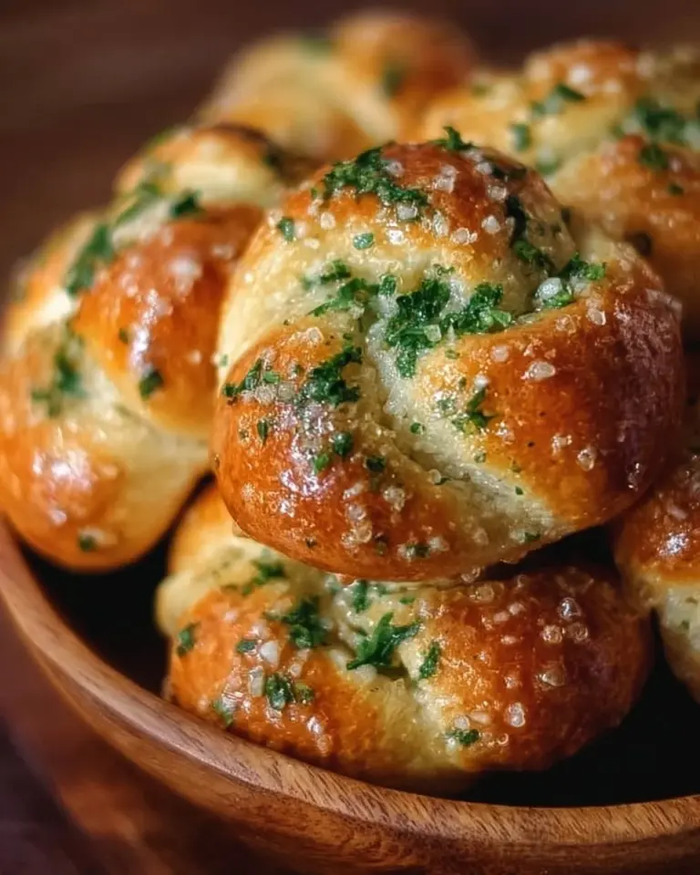 Delicious quick sourdough discard garlic knots fresh out of the oven.