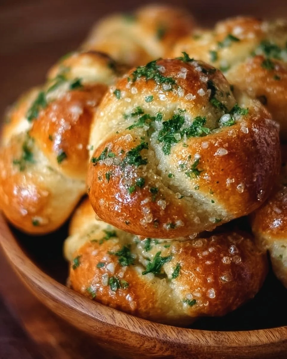 Delicious quick sourdough discard garlic knots fresh out of the oven.