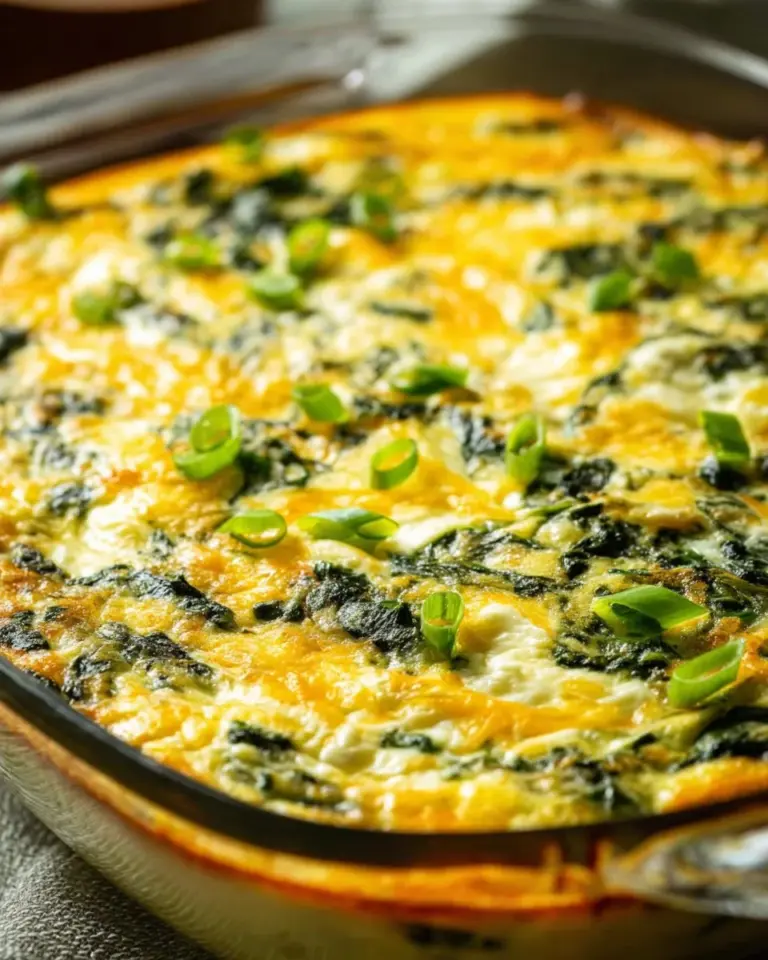 Quick spinach egg casserole prepared with fresh ingredients
