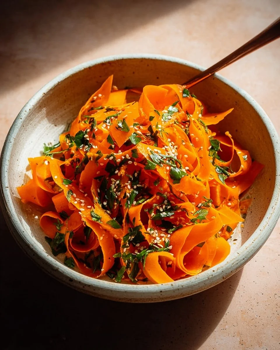 Fresh raw carrot salad with vibrant colors and healthy ingredients