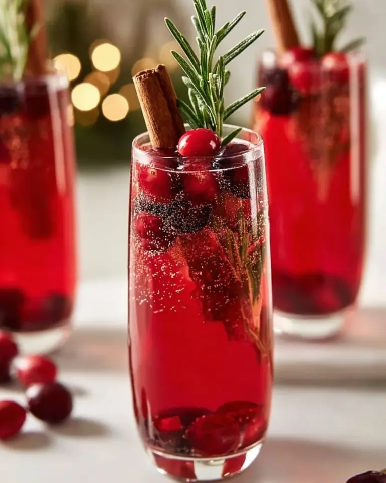Refreshing Christmas cranberry mocktail in a festive glass garnished with mint.