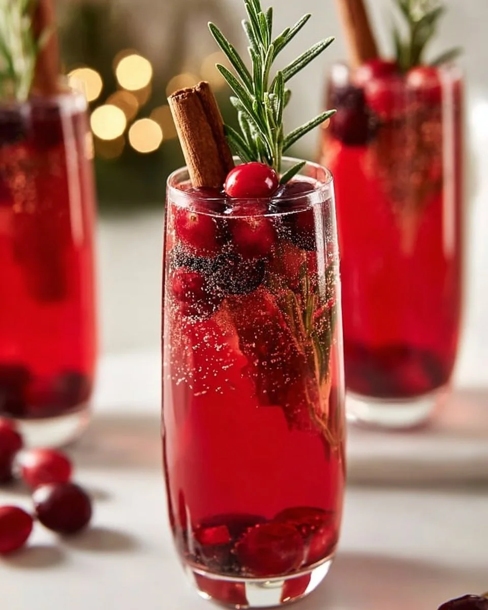 Refreshing Christmas cranberry mocktail in a festive glass garnished with mint.