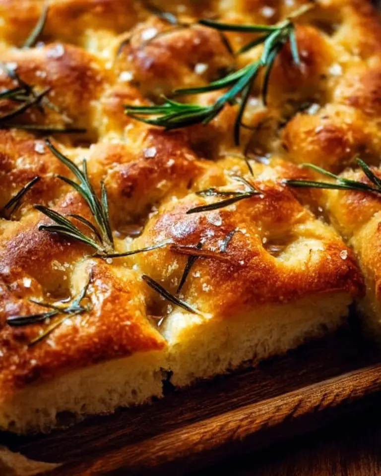 Freshly baked same day sourdough focaccia bread with herbs and olive oil