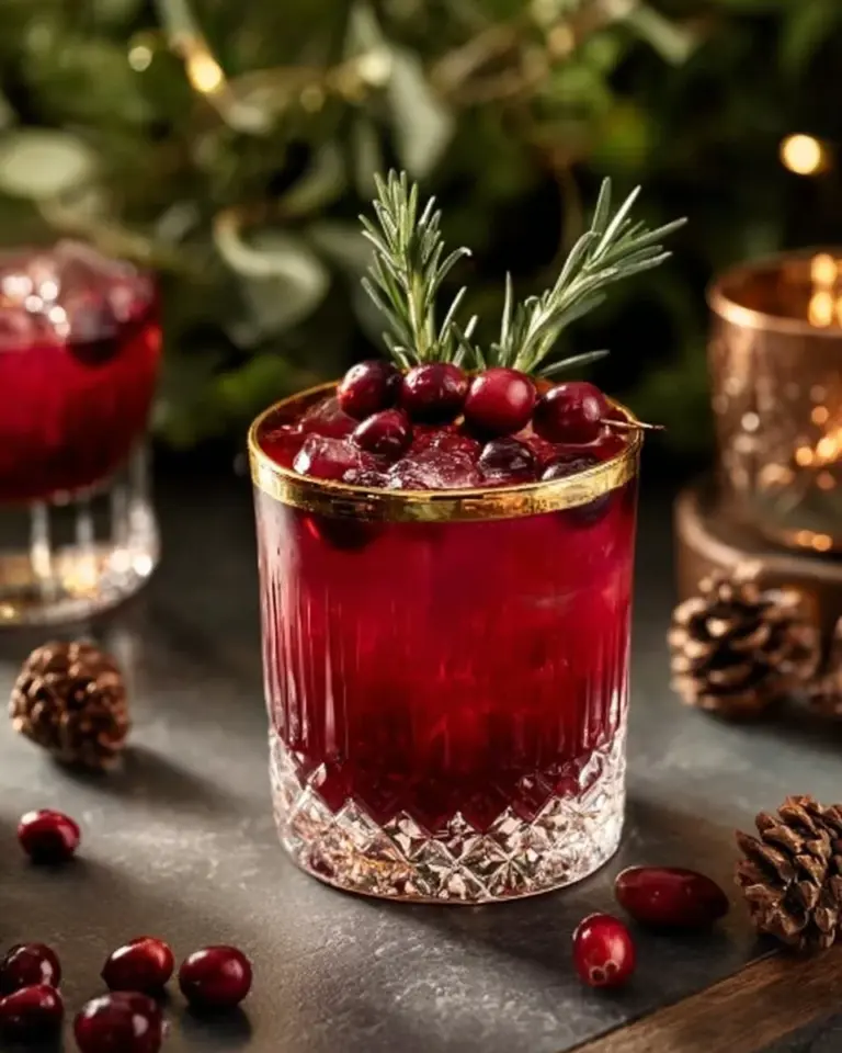 Festive Santa Spritz cocktail garnished with berries and mint