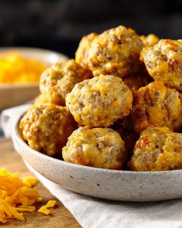 Homemade sausage balls made without Bisquick, cooked to golden perfection.
