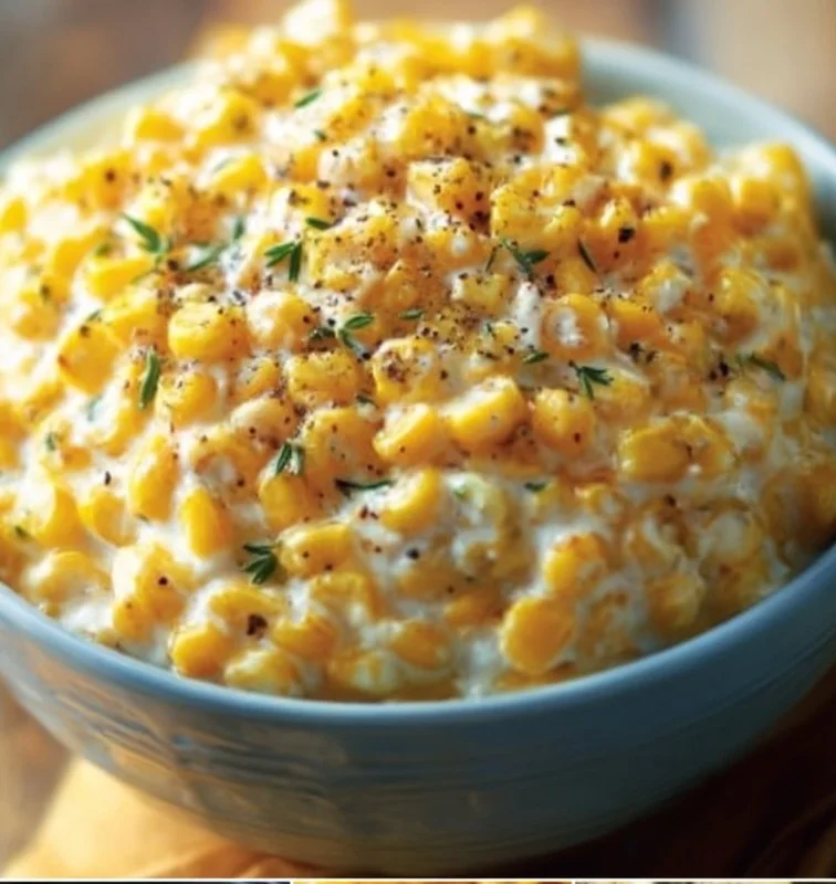 Delicious slow cooker creamed corn served in a bowl