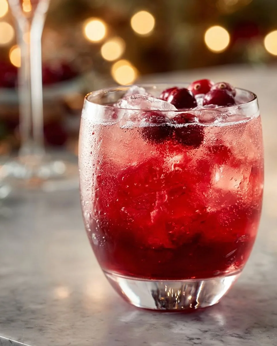 Sparkling Thanksgiving cocktail garnished with fresh fruits in a festive setting.