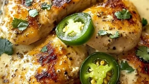 Delicious spicy jalapeno chicken garnished with fresh herbs