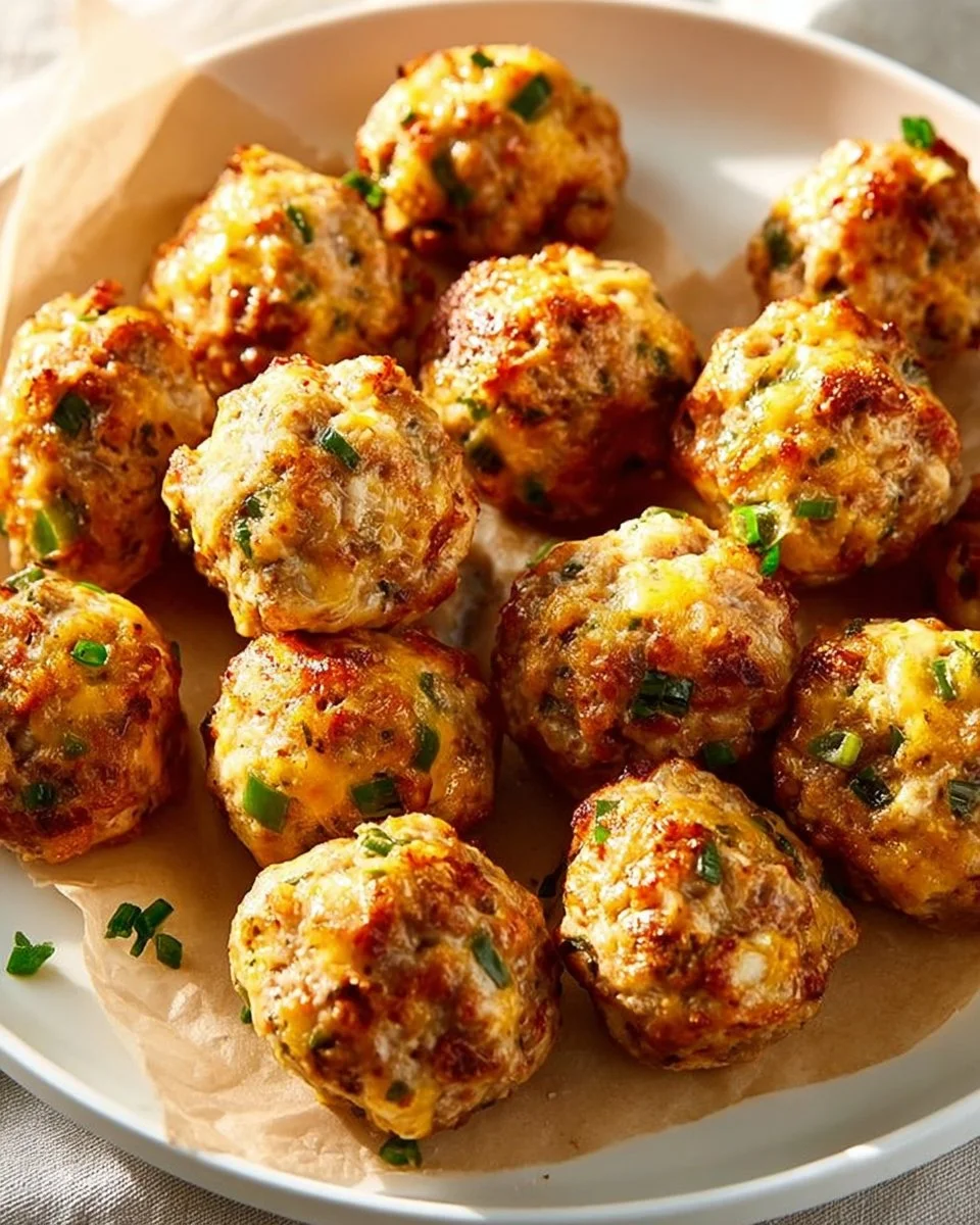 Delicious Spicy Jalapeño Popper Sausage Balls served on a platter.