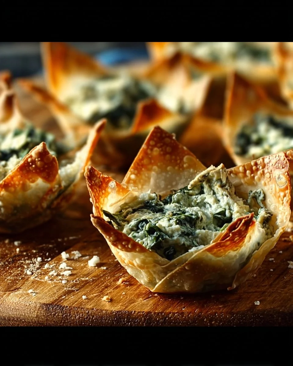 Delicious spinach and artichoke wonton cups served on a platter