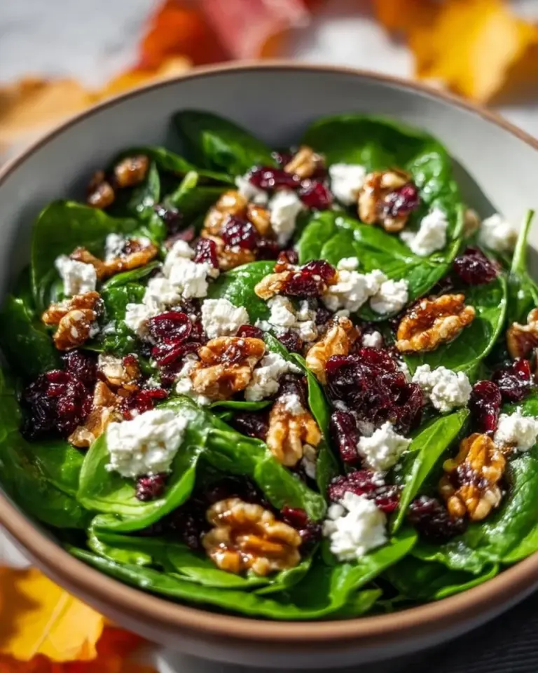 Fresh Spinach and Goat Cheese Salad with nuts and vinaigrette dressing