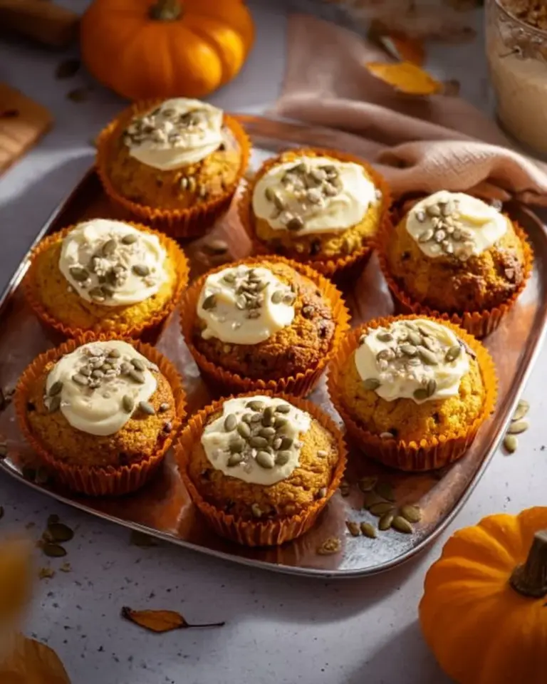 Delicious Starbucks-style pumpkin cream cheese muffins topped with frosting