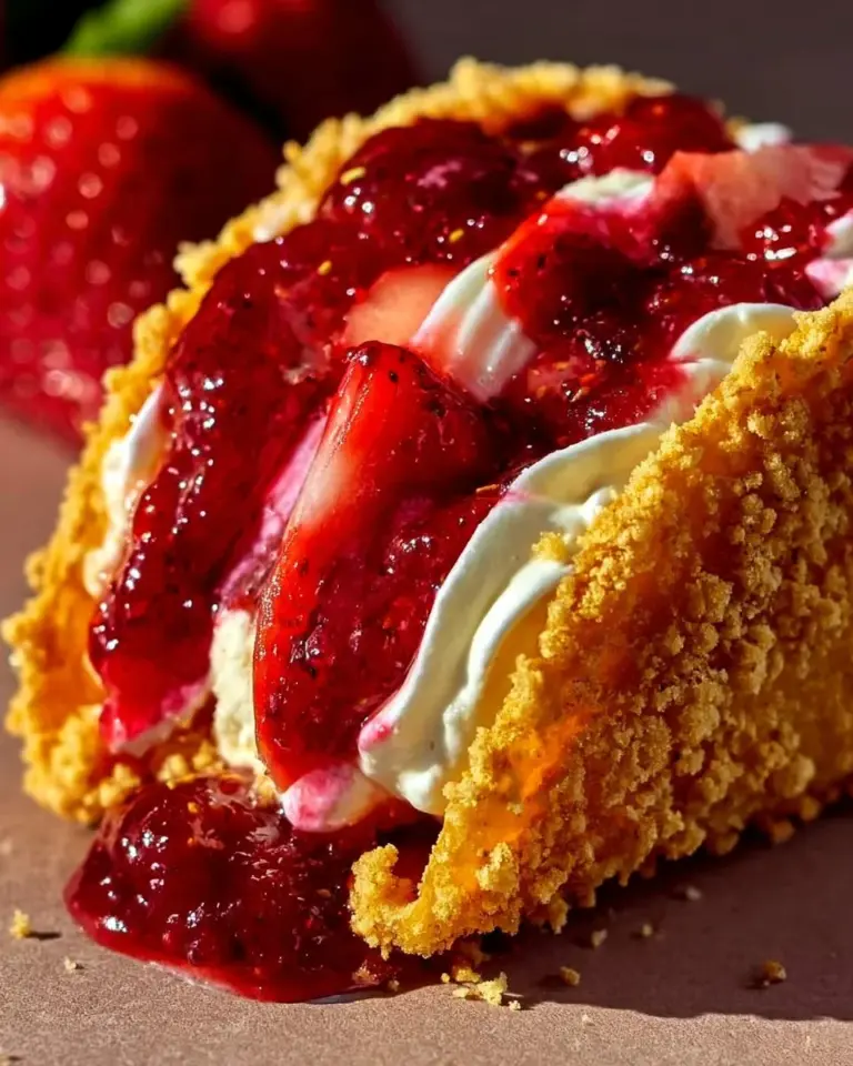 Strawberry Crunch Cheesecake Tacos showcasing crunchy shells filled with cheesecake